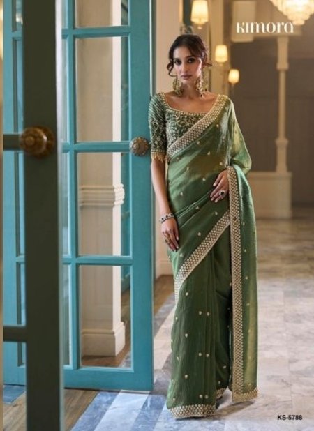 Green Colour Iconic Vol 5 By Kimora Fancy Fabric Designer Beads Work Saree Ks 5788